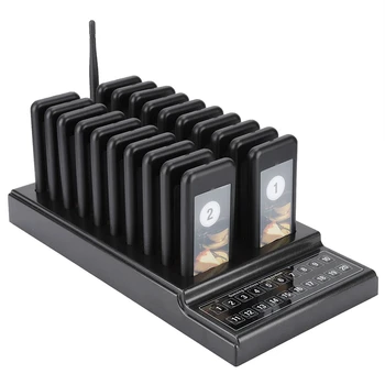 

1 To 20 Channels Wireless Calling System Restaurant Guest Paging System Restaurant Call Guest Waiting Pagers with Charging Dock