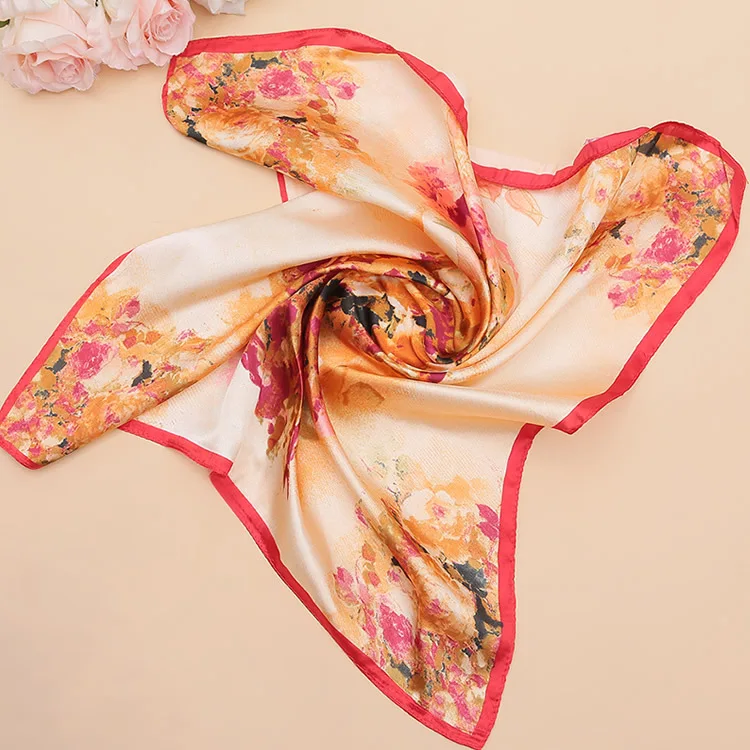 Женский квадратный шарф 60x60 см цветочный принт шелковые шарфы платок - Цвет: 8red