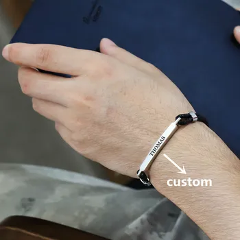 

Personalized Genuine Leather Braided Rope Bracelets For Women Men Custom ID Name Letter Bracelet With Strong Magnetic Clasp