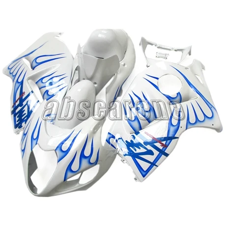 Полный обтекатель для Suzuki GSXR1300 Hayabusa 1997-2007 98 99 00 01 02 03 04 05 06 ABS инъекции Cowlings белый с синим пламенем