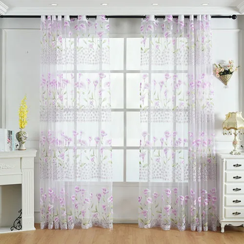 Садовая Цветочная оконная тюль, занавеска, отвесные занавески для гостиной, спальни, оконная сетка, вуаль, шторы, занавески, Декор - Цвет: purple