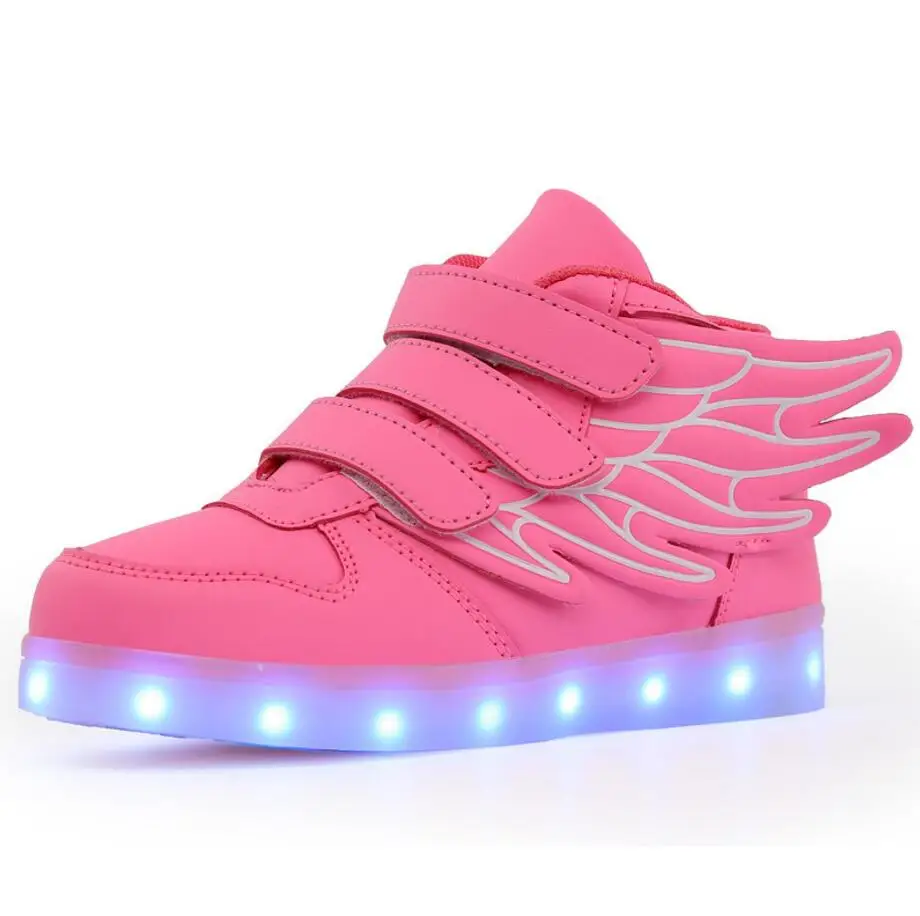 New usb charging glowing sneakers Kids Running led angel's wings kids with lights up luminous shoes girls' boys' shoes leather girl in boots Children's Shoes
