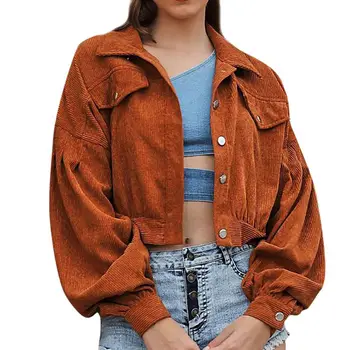 

New Women Spring Winter Long Sleeve Pocket Tunic Breasted Corduroy Lapel Slim Fit Trench Coat Jackets Outwear Off Season