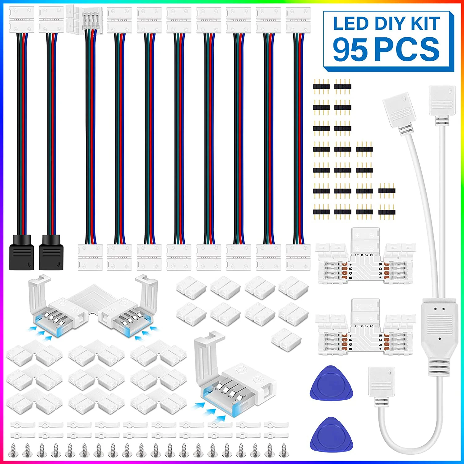 Kit de Conector de Luz Led Rgb com Pinos Tira t l Clipes de Conexão de Fio Terminal Tira de Led