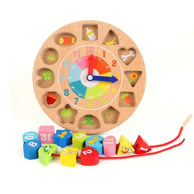 

Children Educational Force Wood with Numbers Animal Wearing Rope Toy Baby Beaded Bracelet Game Creative Clock Large Pieces Build