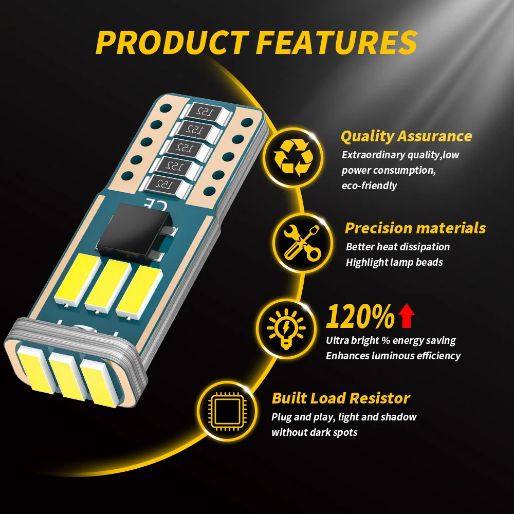 DXZ 500PCS T10 LED Car W5W LED Bulbs 9-SMD Canbus 168 194 White Car Interior Dome Light Clearance Lights Error Free No polar 12V