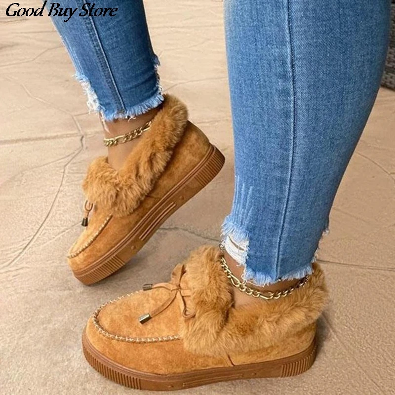 

European Fashion Snow Boots Winter Spring Warm Shoes Women Platform Booties Soft Fur Suede Comfortable Woman Boot Thick Bottom