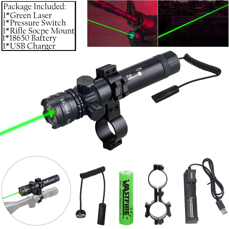 18650 Rifle Remote Switch 2 Mounts Tactical 532nm Green Laser Dot Scope Sight 