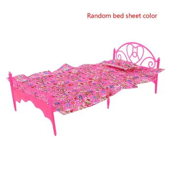 

Plastic Mini Bed Miniature Dollhouse Single Bed Floral Lace Sheet House Furniture Kids Toy Random Color