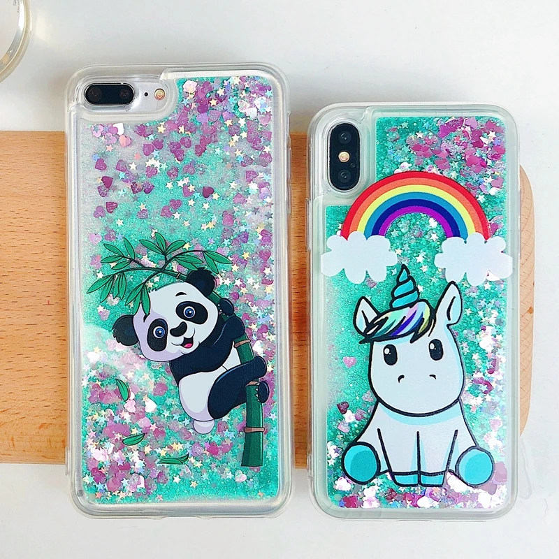 

Coque for iPhone 7 Case Cover on for iPhoneXS Funda iPhone X 5 5s se 6 6s 7 8 Plus Case Cute Unicorn Liquid Quicksand Phone Case