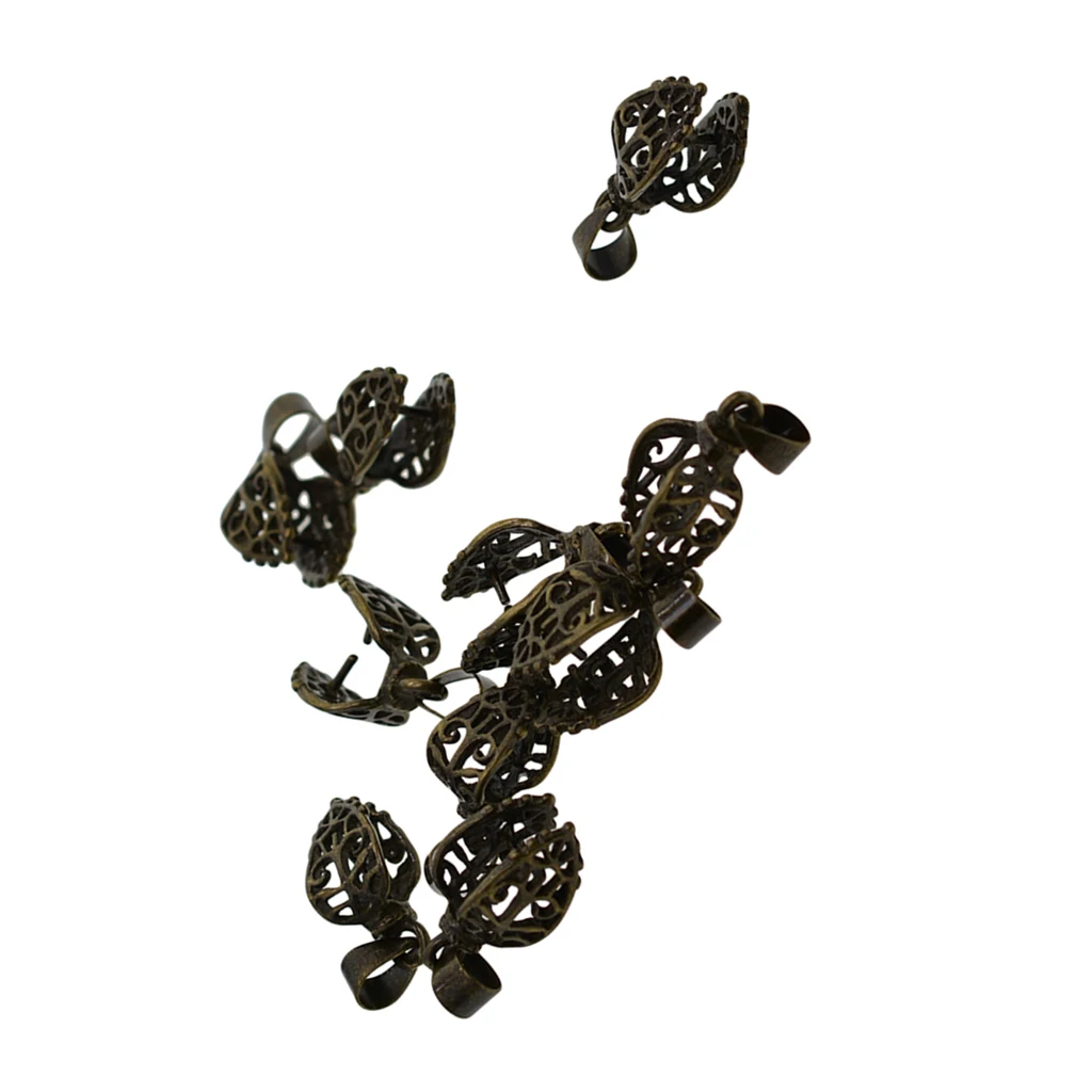 10 Sets 24mm Bronze Filigree Pendant Pinch Clip Bails Connector Clasps Jewelry DIY Findings