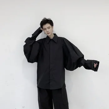 

Male Japan Streetstyle Vintage Punk Gothic Loose Dress Shirts Men Retro Fashion Wide Long Sleeve Casual Shirt Stage Clothing