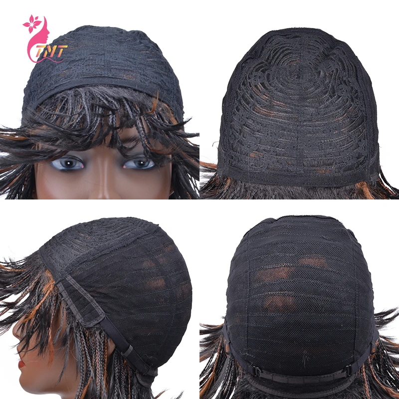 Short Braided Wig with Bangs Synthetic Box Braids Crochet Braiding Wigs for Women Heat Resistant Pixie Cut Micro Braided Wig