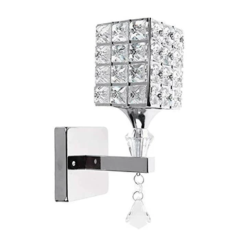 

Modern Crystal Pendant Wall Lamp Bedroom Aisle Living Room Wall Light Holder E14 Socket, Bulb Not Included (Silver)