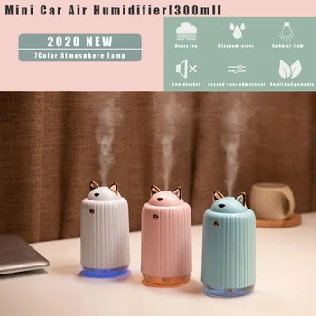 

Portable Mini Car Air Humidifier USB Cute Cat DC5V 300ml Quiet with 7 Colors LED Light Adjustable Mist Modes for Home Car