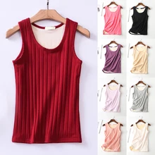 Зимние Термальность нижнее бельё для девочек осенние теплые безрукавки для тонкий бархат жилетки, рубашки без рукавов для девочек Женские однотонные майки уличная женские топы