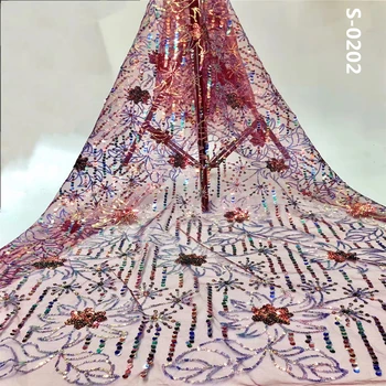 

African Lace Fabric Embroidered Nigerian Sequins Lace Fabric High Quality French Tulle Lace Fabric For Women Wedding