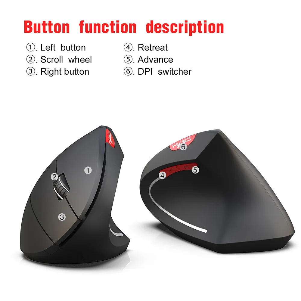 Wireless Gaming Mouse Bluetooth 3.0 Mouse 3 Adjustable DPI 800 1600 2400 6 Buttons Rechargeable Ergonomic Vertical Mice For PC