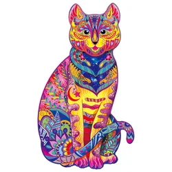 Montessori iluminismo puzzle colorido sentado gato peças de madeira 100 150 200 crianças quebra cabeça 3d diy crianças caixa de presente