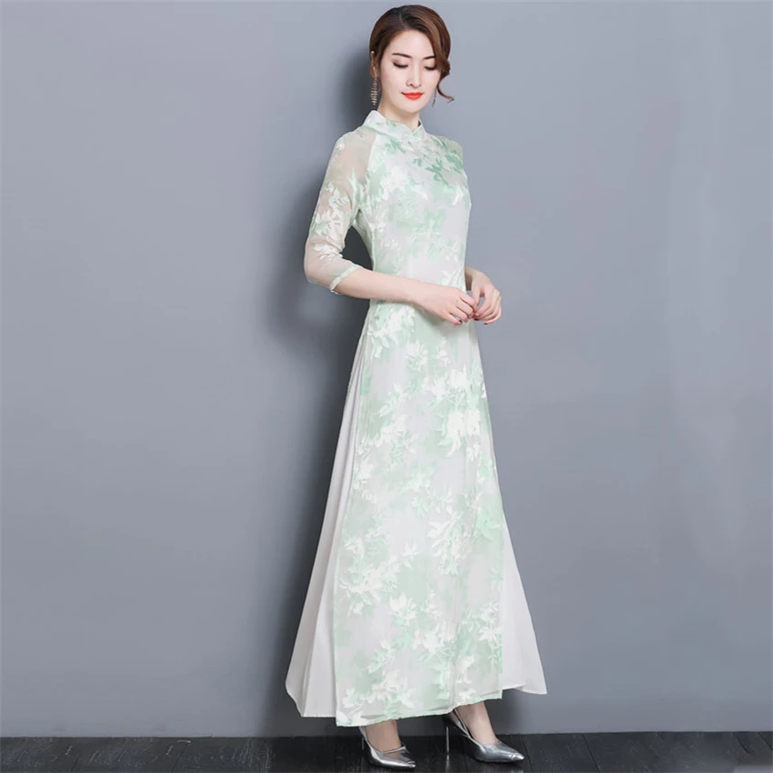 Ao Dai Весна Лето Новое цветочное вьетнамское платье для женщин элегантное Cheongsam традиционное народное Qipao азиатская одежда Vestidos