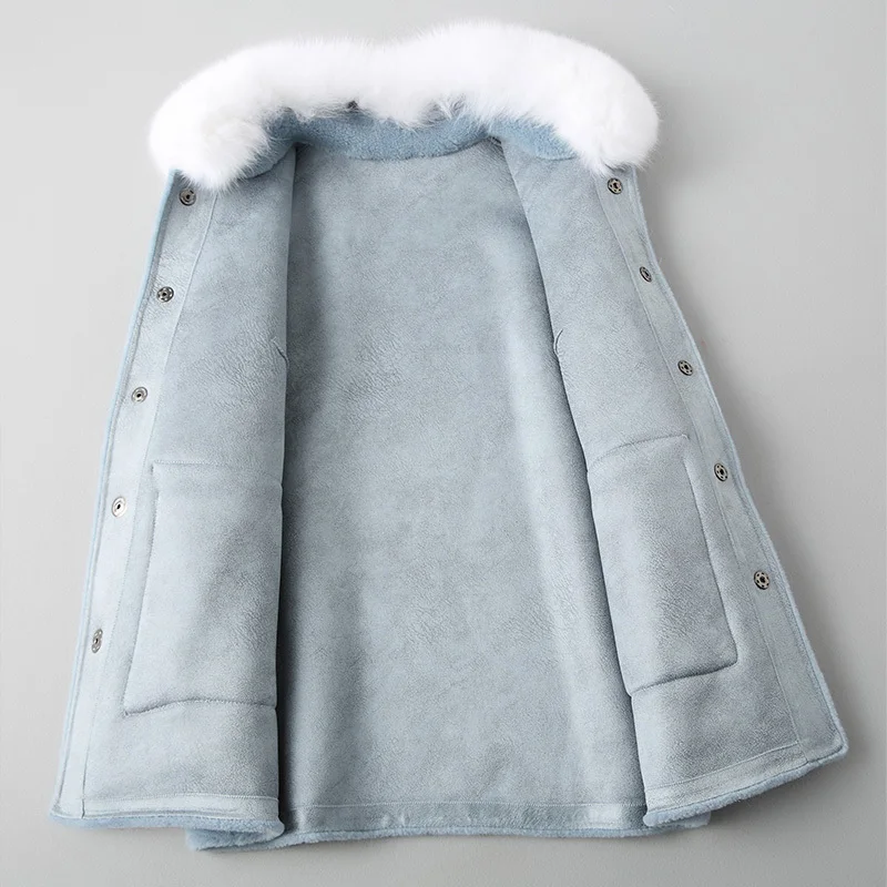 

coat with natural fur, women's clothing, 2020, fox fur collar, red Sheep haircut, wool jacket, Korean, Abrigo Mujer