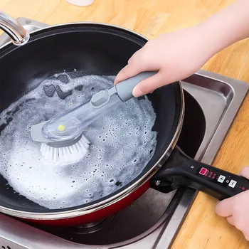 

2020 Multipurpose Kitchen Cleaning Brush Scrubber Dish Bowl Washing Sponge Automatic Liquid Dispenser Kitchen Pot Cleaner Tool