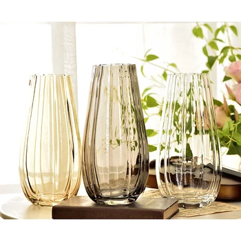

EGG SHAPE STRIPED GLASS VASE TABLETOP PLANT BONSAI FLOWER WEDDING DECORATIVE FLOWER VASE FOR HOME DECORATION ACCESSORIES