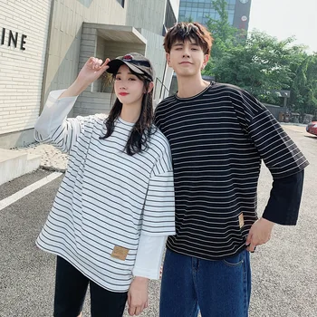 

Couple Clothes Autumn New Korean Style Thin Harajuku BF Long-sleeved T-shirt Students Women Polyester Regular