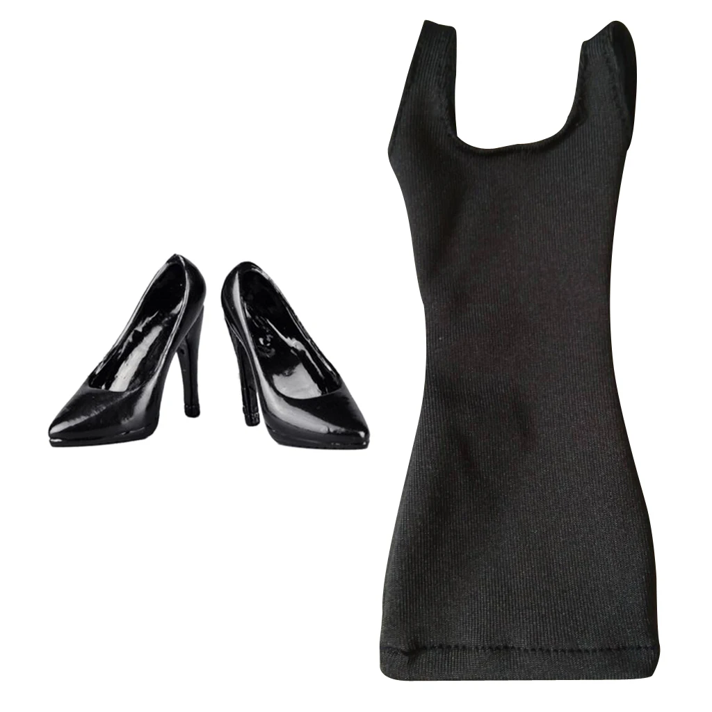 1/6 Scale Clothes Black Vest Dress + High Heel for 12" Female Action Figure