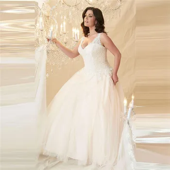 

V-Neck Lace Appliques Natural Wedding Dress Lace Up Back Tulle Skirt Bridal Gowns Sleeveless 2021 Formal Long Plus Size Fashion
