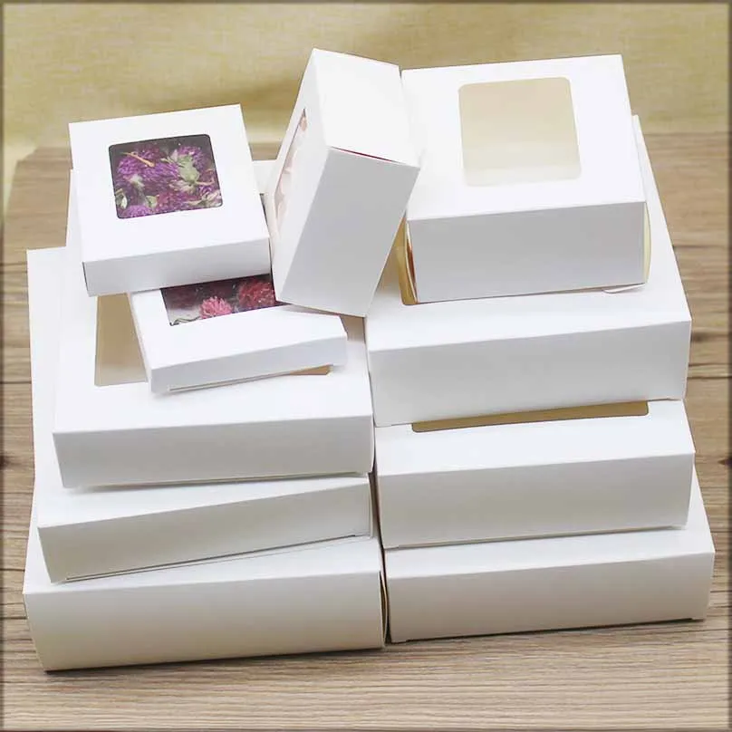 10 Stück DIY-Geschenkverpackung mit Fenster, Weiß/Kraft, Weihnachtsgeschenkbox, Kuchenverpackung für Hochzeit, Heimparty, Muffin-Verpackungsbox – Detail 13