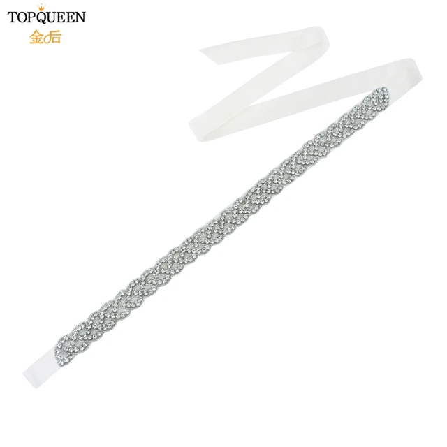TOPQUEEN S216 Women's Rhinestones Belt Handmade Wedding Dresses Belt Marriage Bridal Ribbion Belts Wedding Bride Sash Party Belt Organza ivory