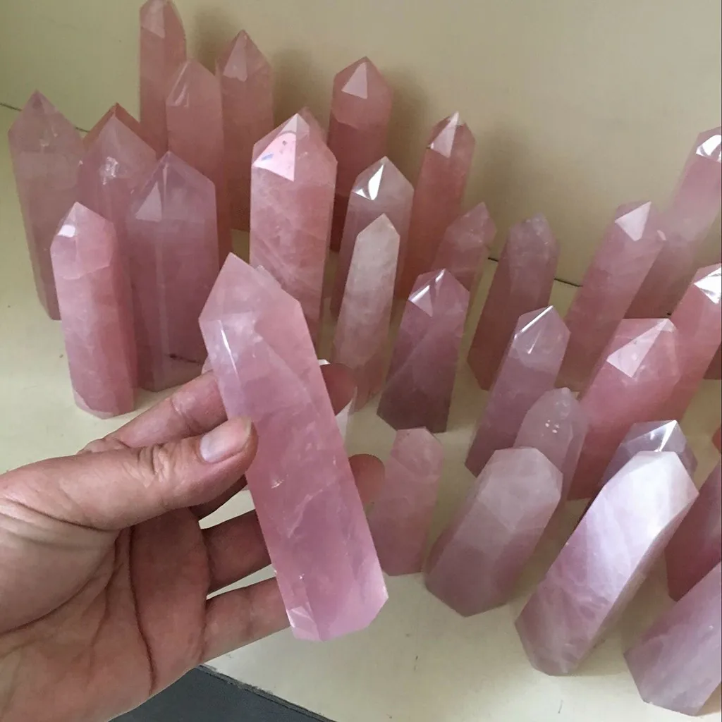 40-50mm Exquisite Natural Rock Pink Rose Quartz Crystal Wand Point Healing Mineral Stone Geode stones Home Desktop Decorative | Дом и сад