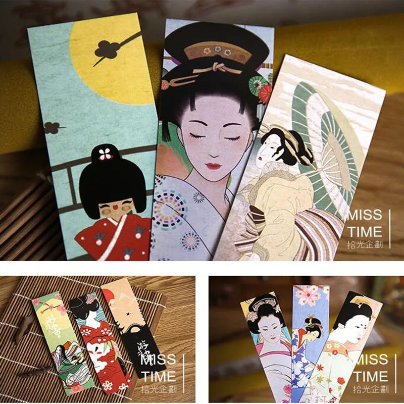 

30 sets / sets of novelty Japanese classical creative wind cute kawaii paper bookmarks and style art office stationery