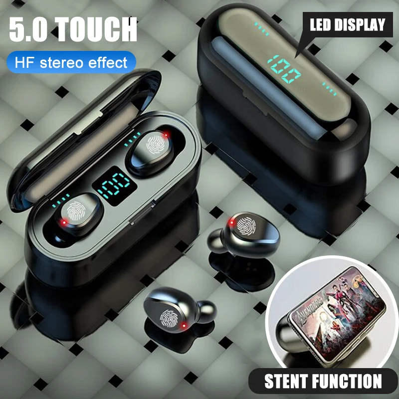 

5.0 Bluetooth Wireless Earphone F9 TWS Wireless Headphone Bluetooth LED Display With 2000mAh Power Bank Headset With Microphone