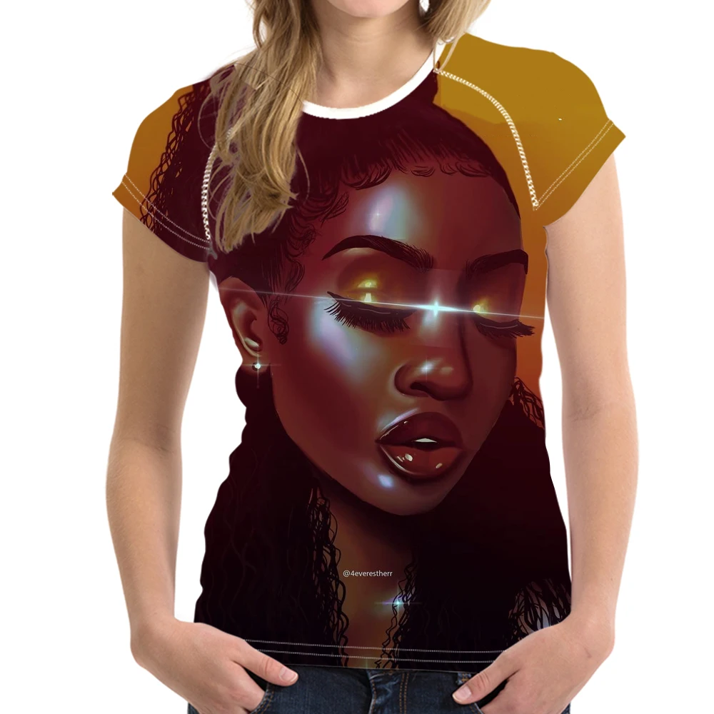 FORUDESIGNS/футболка с короткими рукавами для женщин; черная футболка для девочек в африканском стиле; женская летняя футболка; женская модная футболка - Цвет: YQ4558BV