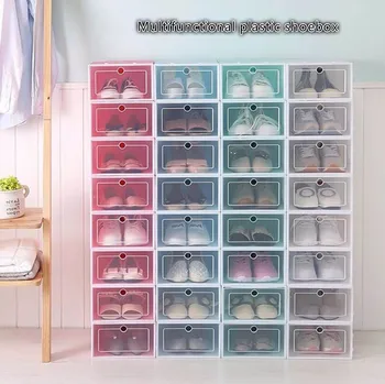 

1PCS Multifunction Plastic Shoe Box Thicken Transparent Cover Shoe Storage Box Stacked Quality Rectangular Drawer Storage Box