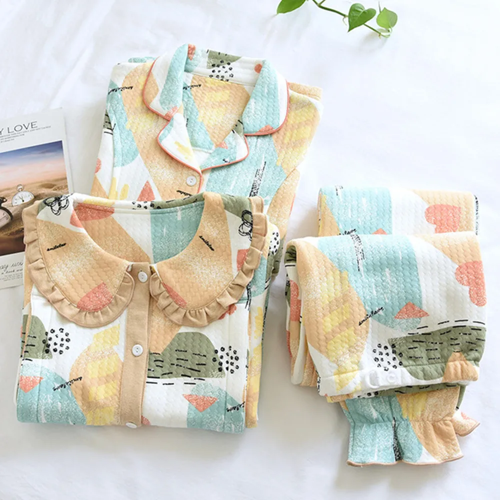 

Fdfklak Cotton Casual Thicken Maternity Breastfeeding Nursing Clothing 2022 Spring Autumn New Pregnancy Sleepwear Suits