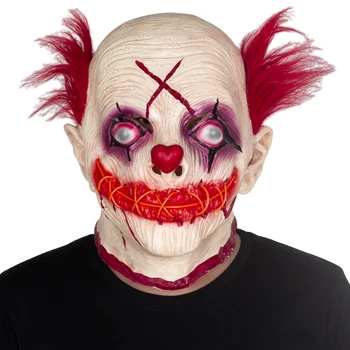 

Halloween Scary Zombie Evil EL Light Up Cankered Mouth Red Hair Clown Mask