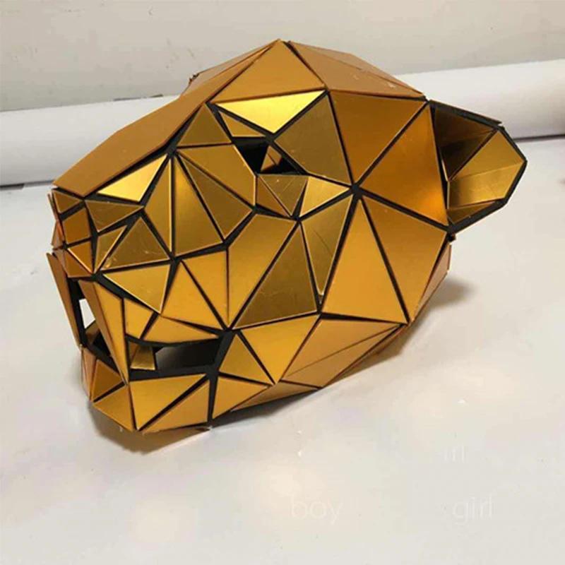 Golden Leopard Head Handmade Mirror Exaggerated Animal Headgear Nightclub Bar DS Female Singer Halloween Cosplay Prop DWY3756 |