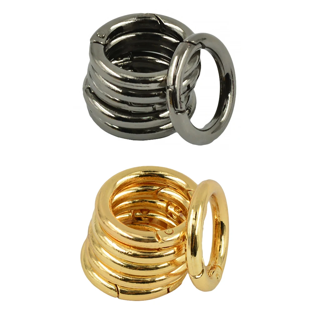 12Pcs 28mm Spring Gate O-Rings Mini Round Snap Hooks Spring Ring Key Carabiner Camping Black Golden