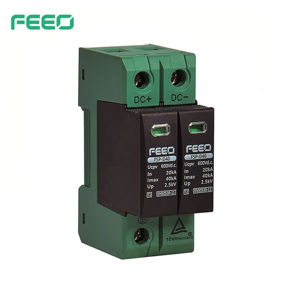 DC SPD 2P 600V 800V 20KA ~ 40KA Din Rail Солнечная уличная Защита от перенапряжения TUV &