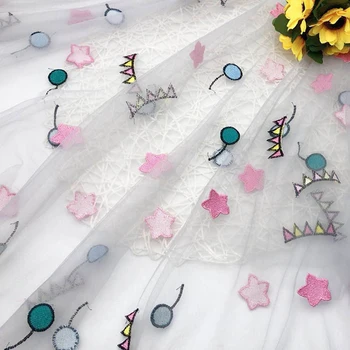 

130X100CM DIY Cute Embroidery Organza Fabric Tulle Gauze Mesh for Wedding Party Stage Baby Children Skirt Princess Dress