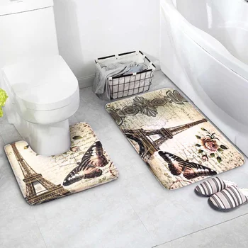 

2Pcs Soft Paris Eiffel Tower Non-Slip Toilet Pedestal Rug Cover Bathroom Bath Mat Pad Home Decoration