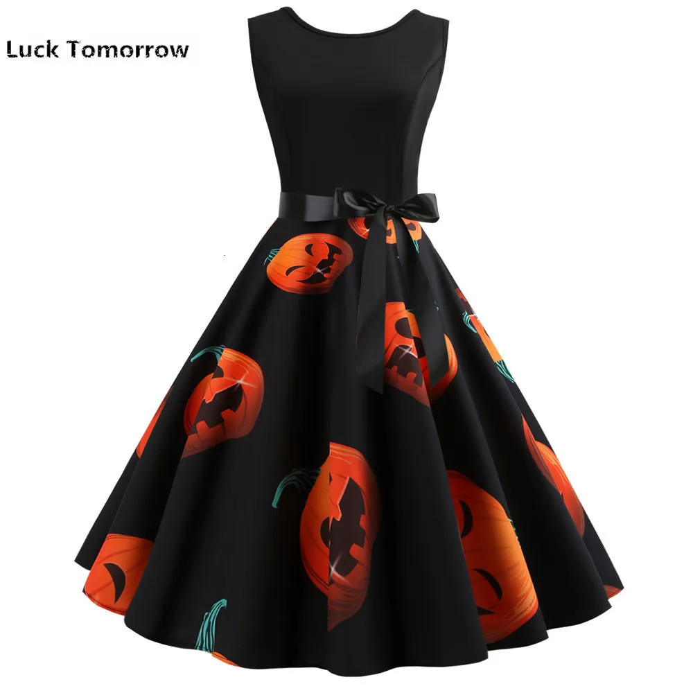 

Halloween Vintage Black Dress Women Skull Print Patchwork Midi Fall Winter Dresses Short Sleeves Elegant Party Dress Plus Size