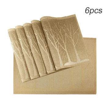 

6pcs/set Home Kitchen Table Placemats Heat Insulation Washable Meal Forest Pattern PVC Dining Room Hotel Rectangle Easy Clean