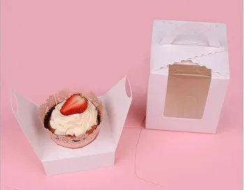

Cupcake boxes with window with handle macaroon box/muffin box 100pcs/lot