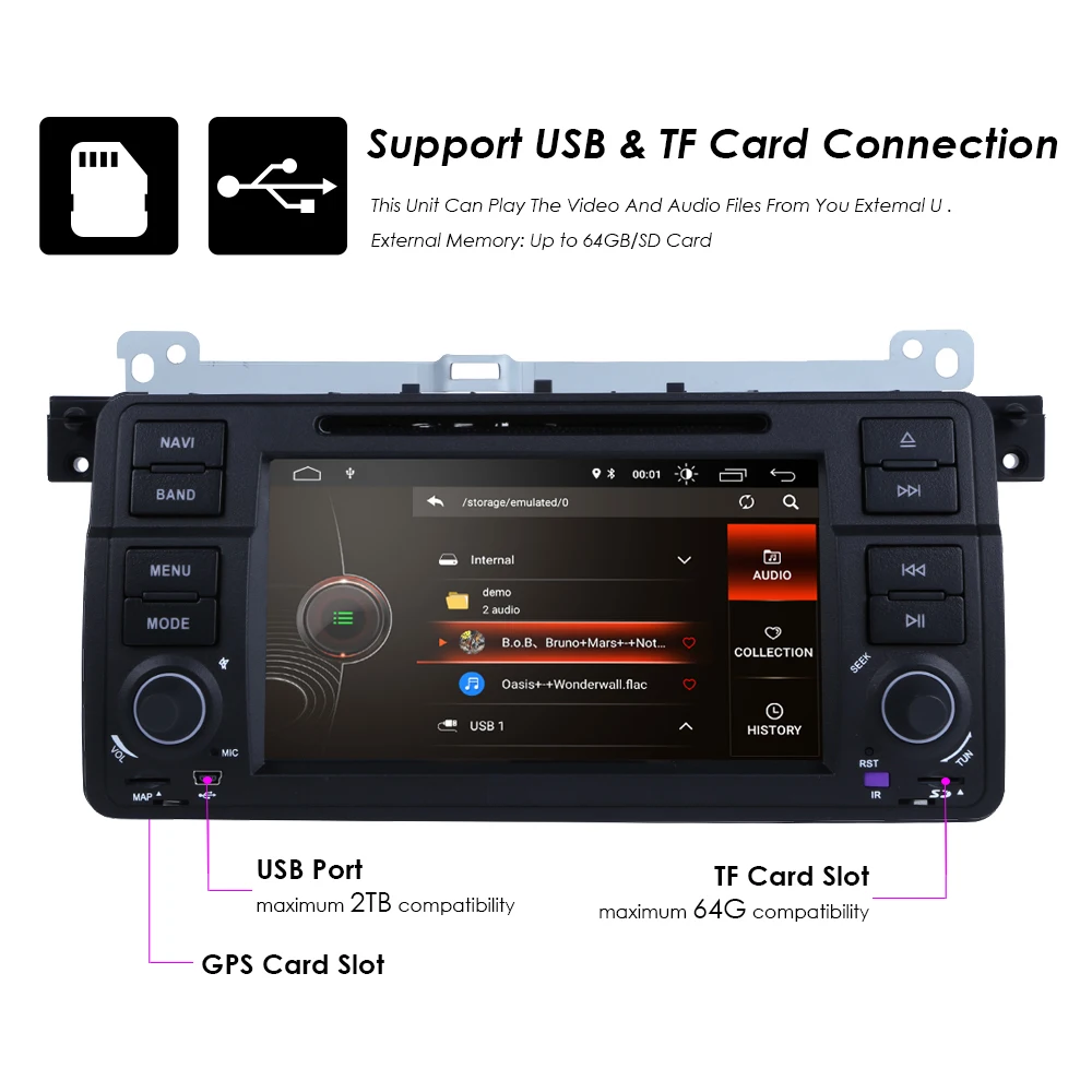 Discount 7 inch Quad Core HD 1024x600 Android 9.0 2 din 2G+16G for bmw E46,M3,car dvd,gps navigation,wifi,4G LTE,BT,canbus,radio,obd2 SWC 20