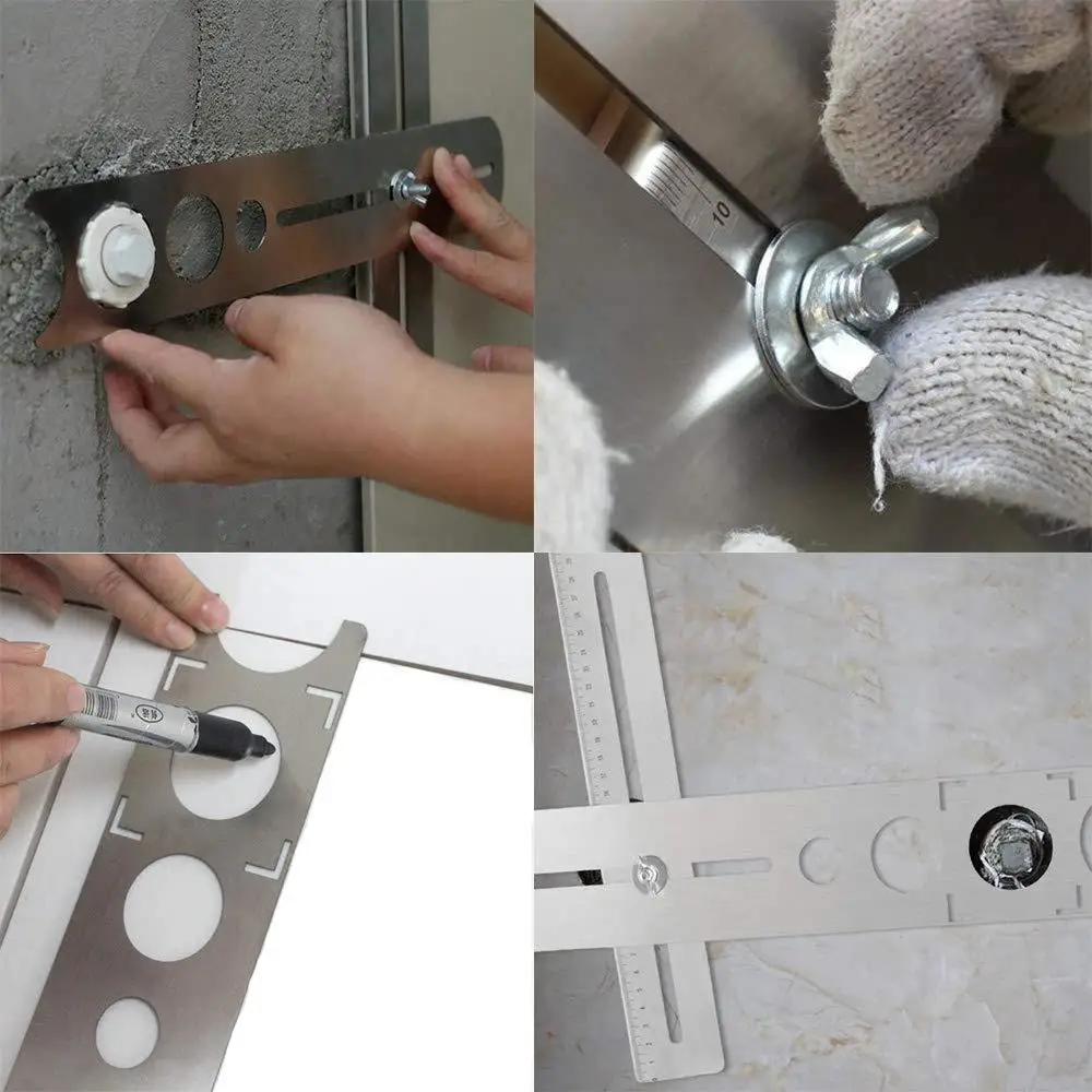 Stainless Steel Tile Hole Opener Locator Marking Hole Punching Positioning Ruler Ceramic Marble Glass Floor Drilling Tools tile hole locator