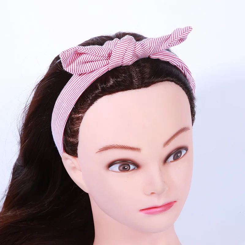 Эластичный головной убор в горошек для маленьких девочек, детские цветочные ободок для волос с бантом, головная повязка, аксессуары - Цвет: pink stripe
